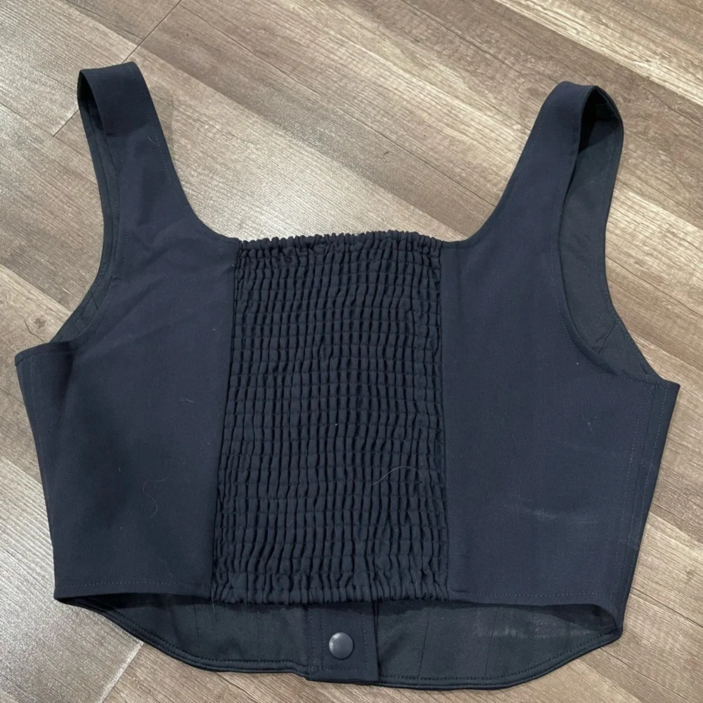 WAYF crop top navy blue Cora Snap front button top corset Dollskill free people - Picture 7 of 15